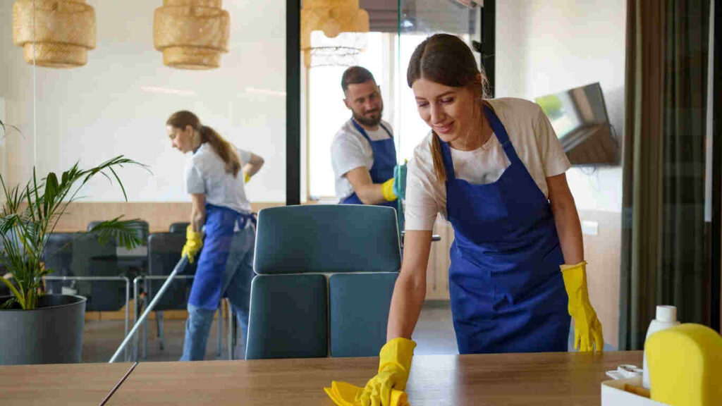 Professional team delivering best commercial cleaning services in Al Shamkha office