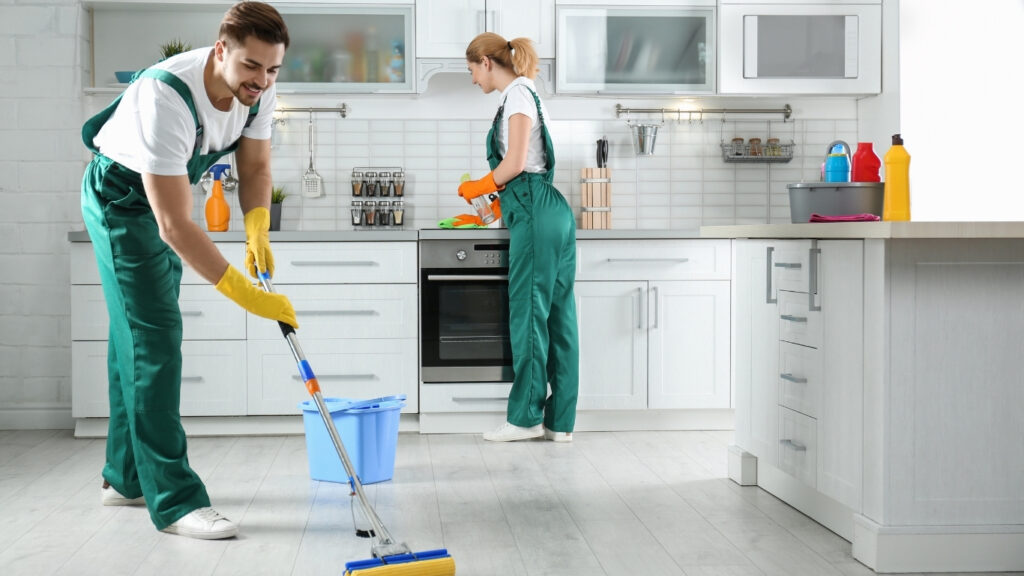 Kitchen sanitization during premium villa cleaning