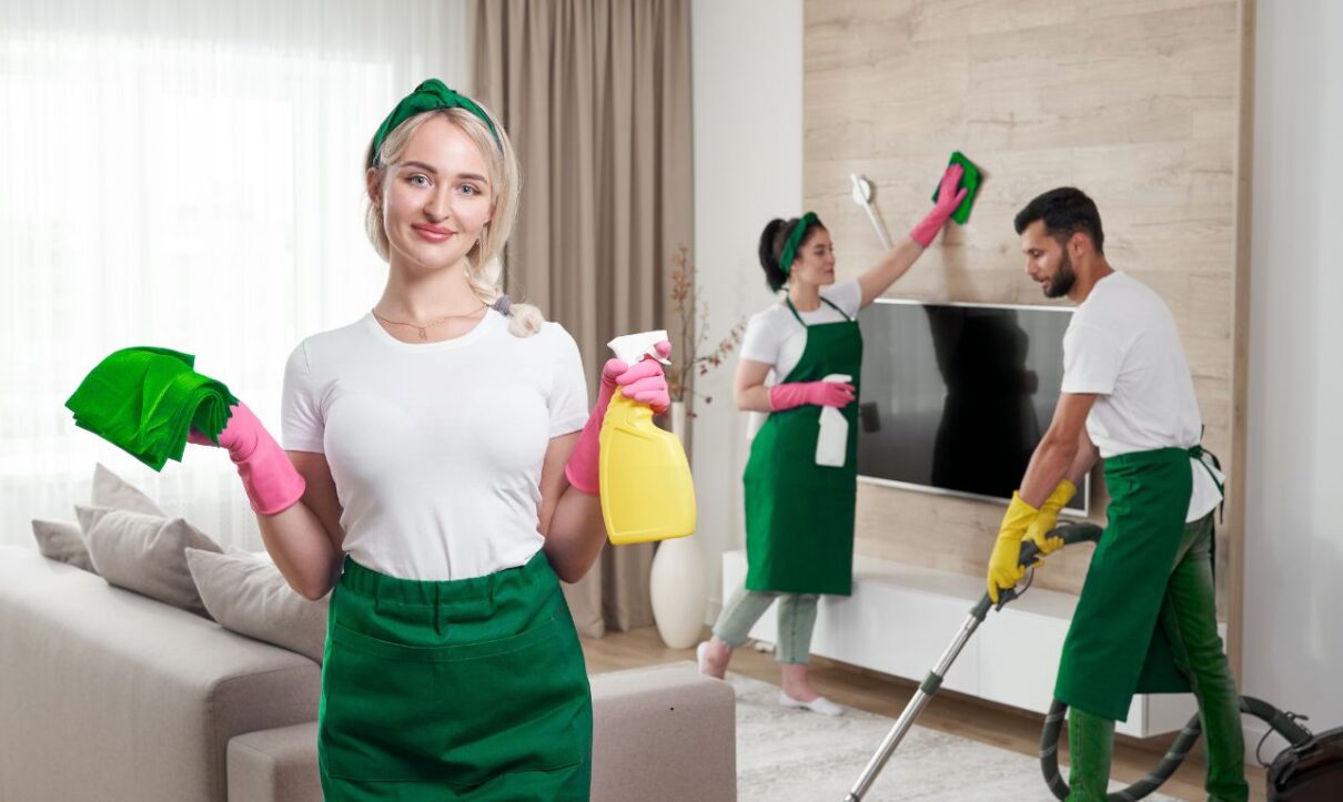 Cleaners using eco-friendly tools during best commercial cleaning services session