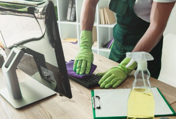 Professional team delivering best commercial cleaning services in Al Shamkha office