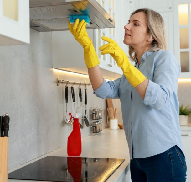 Kitchen sanitized by apartment cleaning company staff in Al Shamkha