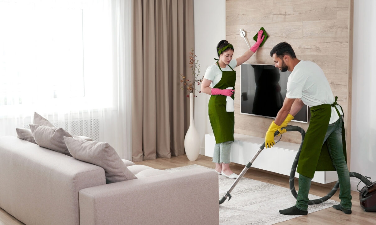 Villa deep cleaning in Al Shahama service team working professionally