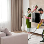 Villa deep cleaning in Al Shahama service team working professionally