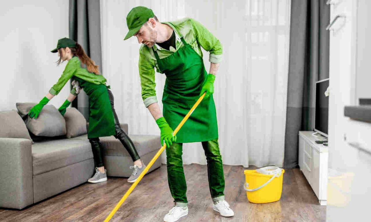 Professional villa cleaning staff performing deep cleaning in Bin Zayed City