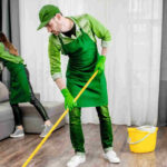 Professional villa cleaning staff performing deep cleaning in Bin Zayed City