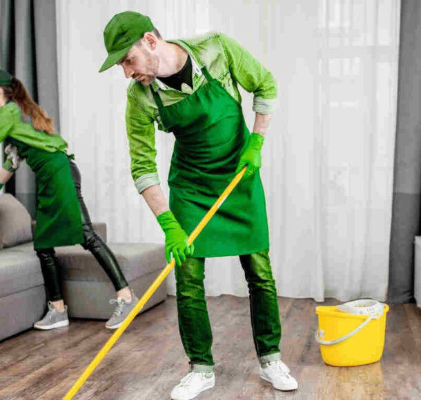 Professional villa cleaning staff performing deep cleaning in Bin Zayed City