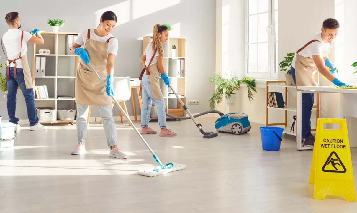 Professional move in cleaning team preparing apartment