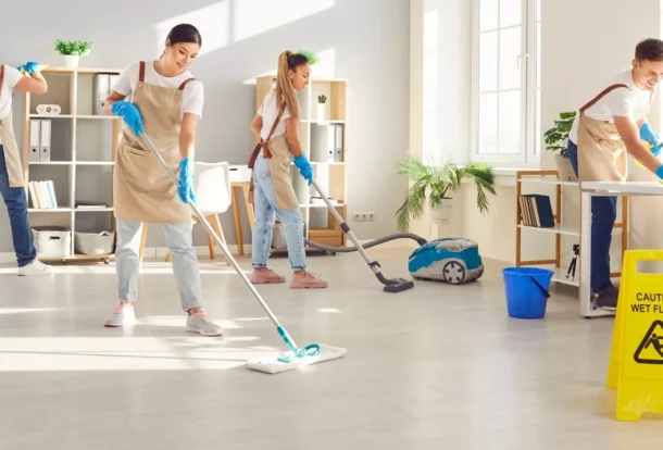 Professional move in cleaning team preparing apartment