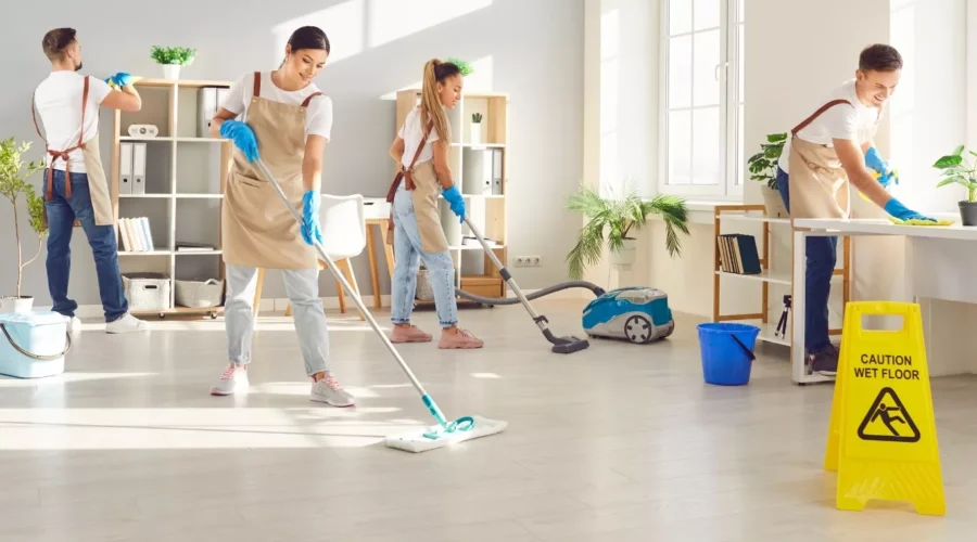Professional move in cleaning team preparing apartment